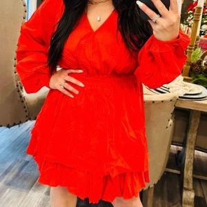 White Birch Black Label M long sleeve tiered red dress